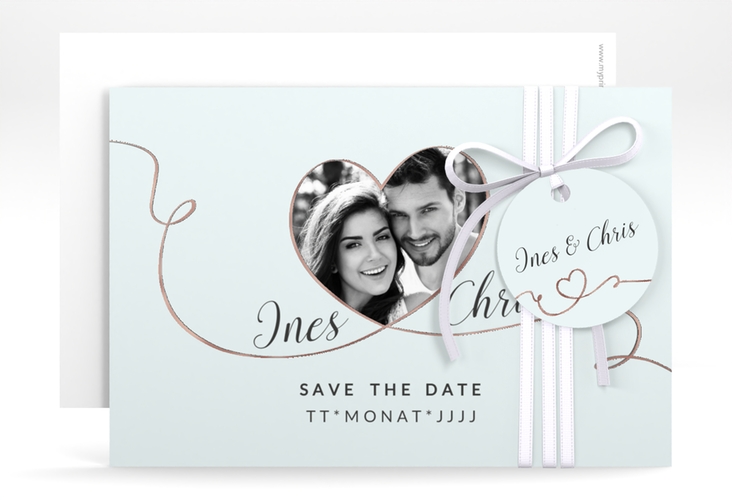 Save the Date-Karte Hochzeit Dolce A6 Karte quer tuerkis rosegold