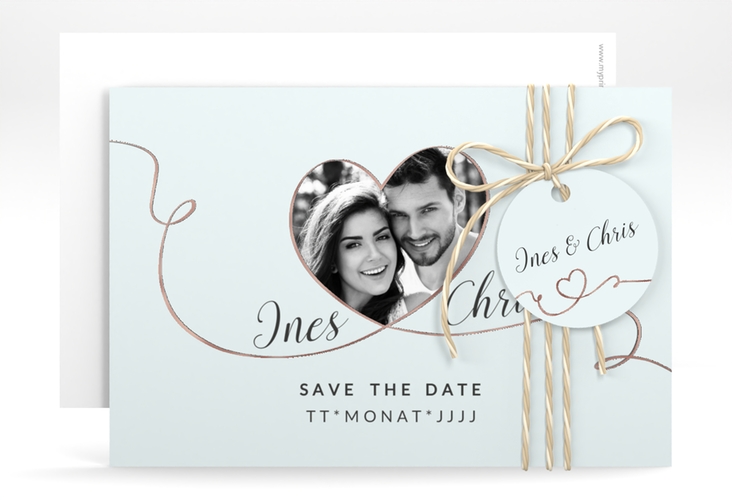 Save the Date-Karte Hochzeit Dolce A6 Karte quer tuerkis rosegold