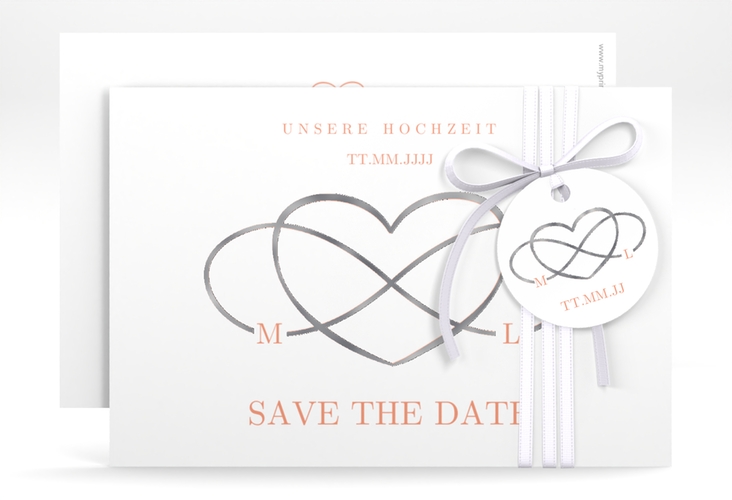 Save the Date-Karte Infinity A6 Karte quer apricot silber