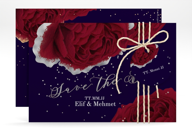 Save the Date-Karte Cherie A6 Karte quer schwarz silber
