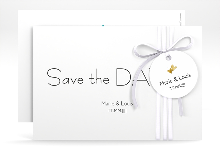 Save the Date-Karte Hochzeit Twohearts A6 Karte quer tuerkis gold