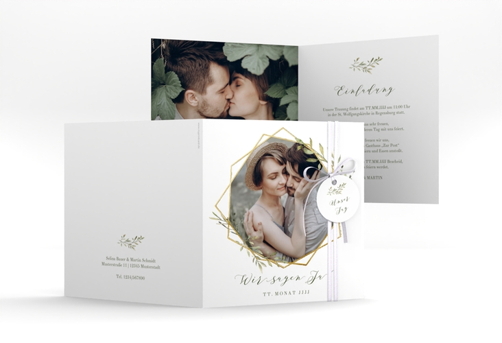 Hochzeitseinladung Acacia quadr. Klappkarte weiss gold