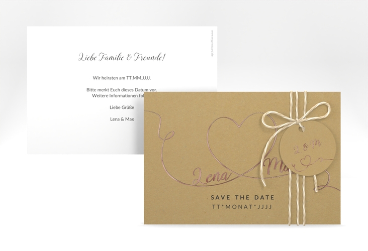Save the Date-Karte Herzensbund A6 Karte quer schwarz rosegold