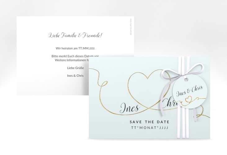Save the Date-Karte Hochzeit Dolce A6 Karte quer tuerkis gold