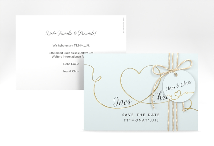 Save the Date-Karte Hochzeit Dolce A6 Karte quer tuerkis gold