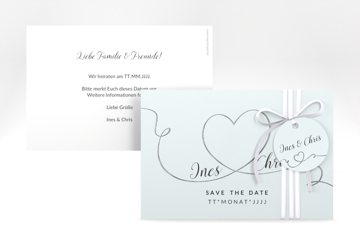 Save the Date-Karte Hochzeit Dolce A6 Karte quer tuerkis silber