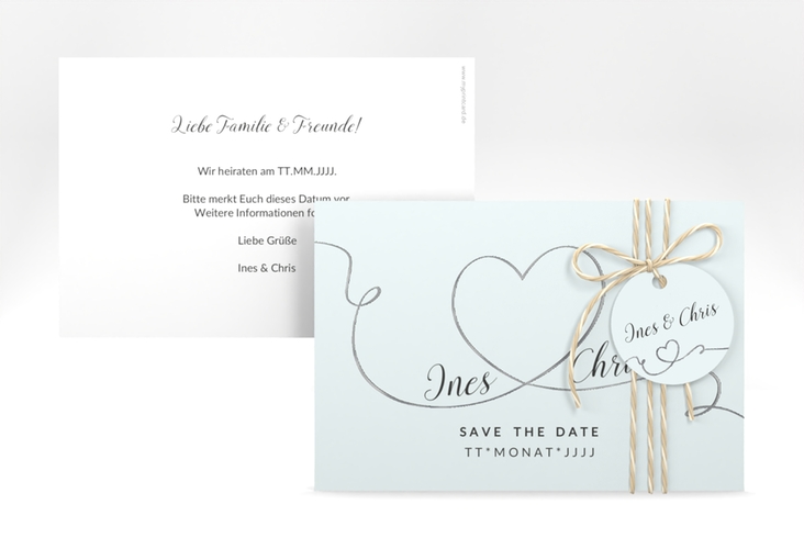 Save the Date-Karte Hochzeit Dolce A6 Karte quer tuerkis silber