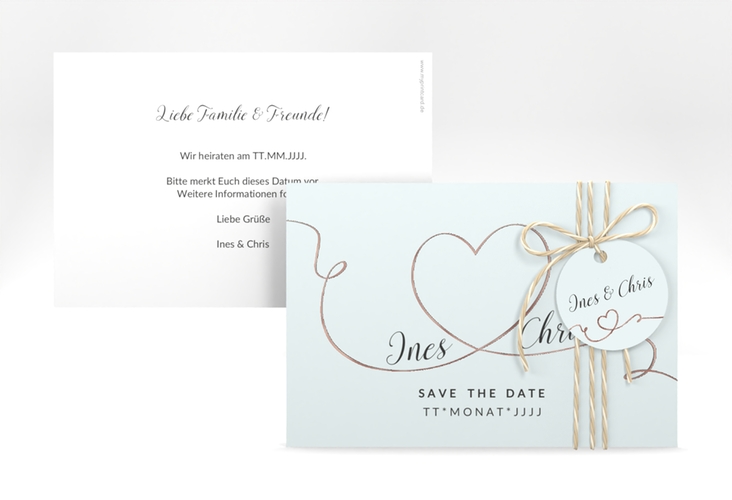 Save the Date-Karte Hochzeit Dolce A6 Karte quer tuerkis rosegold