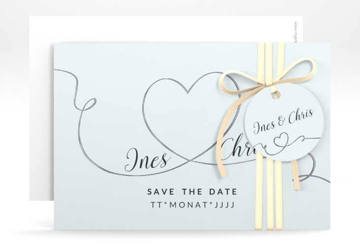 Save the Date-Karte Hochzeit Dolce A6 Karte quer tuerkis silber