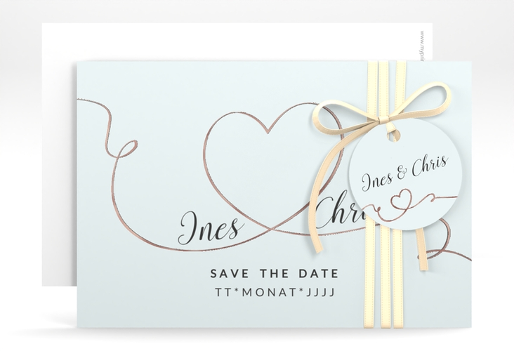 Save the Date-Karte Hochzeit Dolce A6 Karte quer tuerkis rosegold