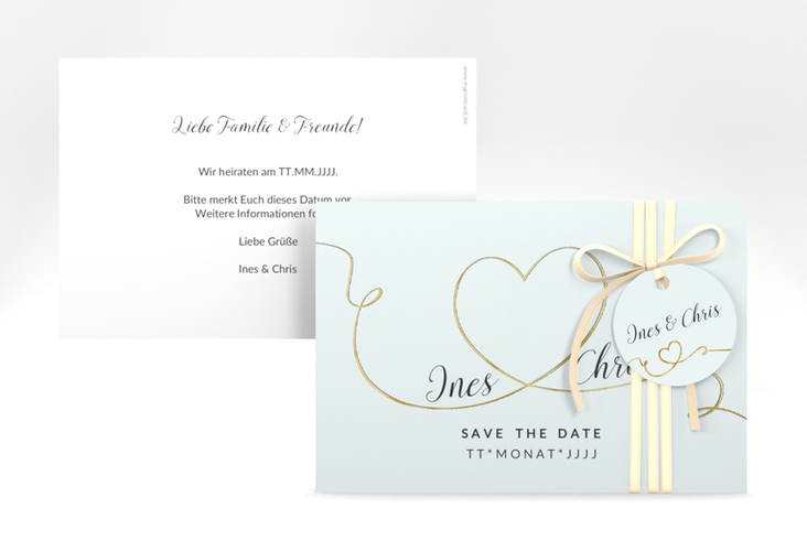 Save the Date-Karte Hochzeit Dolce A6 Karte quer tuerkis gold