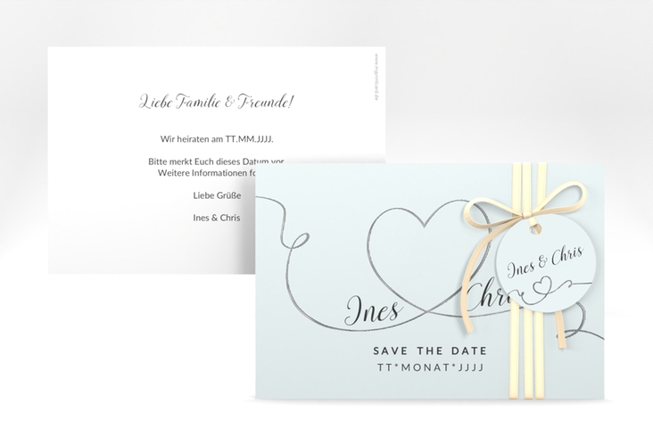 Save the Date-Karte Hochzeit Dolce A6 Karte quer tuerkis silber