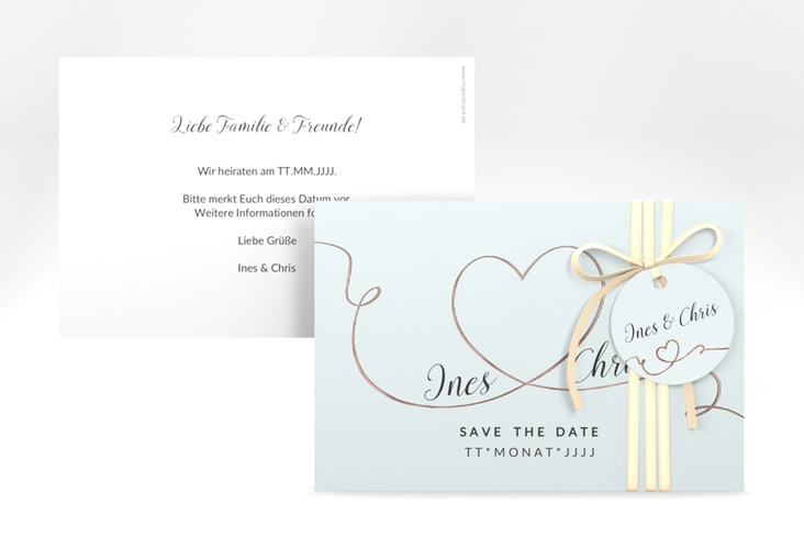 Save the Date-Karte Hochzeit Dolce A6 Karte quer tuerkis rosegold