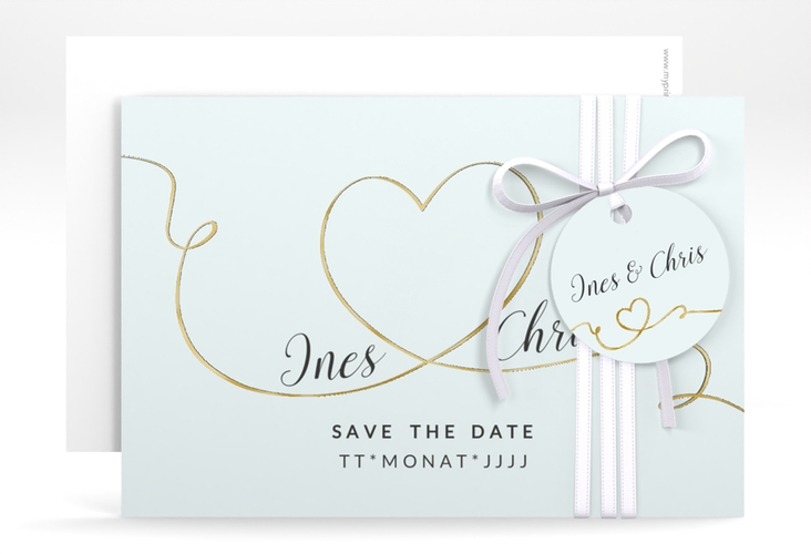 Save the Date-Karte Hochzeit Dolce A6 Karte quer tuerkis gold