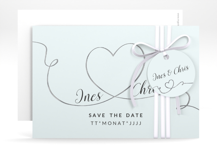 Save the Date-Karte Hochzeit Dolce A6 Karte quer tuerkis silber