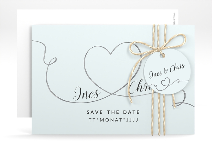 Save the Date-Karte Hochzeit Dolce A6 Karte quer tuerkis silber