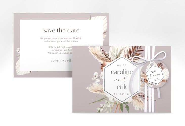 Save the Date-Karte Bohemian A6 Karte quer flieder silber