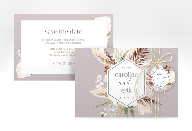 Save the Date-Karte Bohemian A6 Karte quer flieder silber