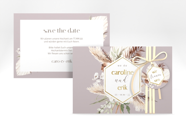 Save the Date-Karte Bohemian A6 Karte quer flieder gold