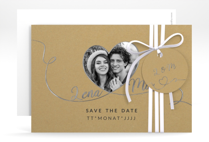 Save the Date-Karte Herzensbund A6 Karte quer schwarz silber