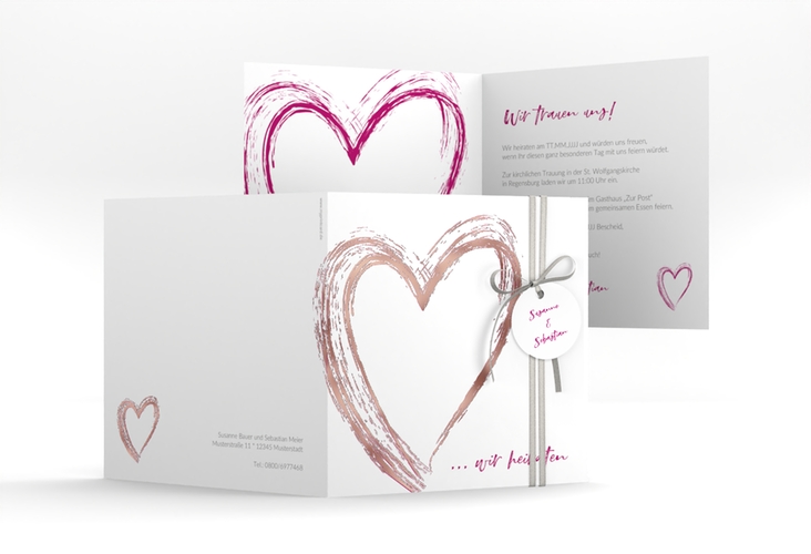 Hochzeitseinladung Liebe quadr. Klappkarte pink rosegold