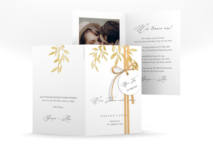 Einladungskarte Hochzeit Demure A6 Klappkarte hoch gold