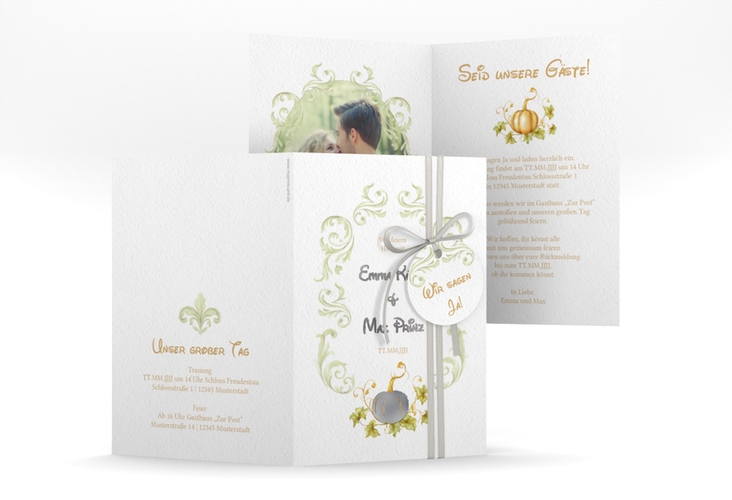 Einladungskarte Hochzeit Märchenhaft A6 Klappkarte hoch silber