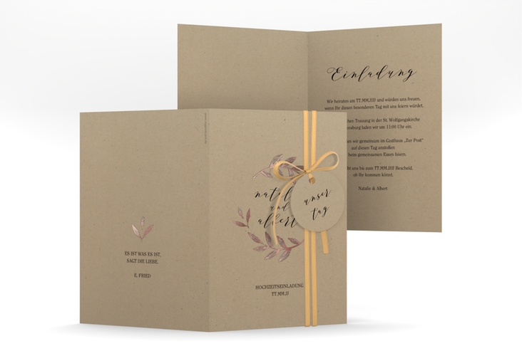 Einladungskarte Hochzeit Naturelove A6 Klappkarte hoch rosegold