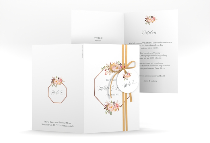 Einladungskarte Hochzeit Prachtvoll A6 Klappkarte hoch rosegold