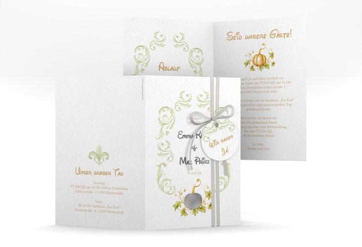 Einladungskarte Hochzeit Märchenhaft A6 Klappkarte hoch silber