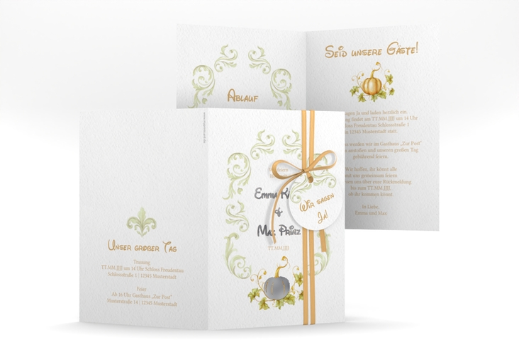 Einladungskarte Hochzeit Märchenhaft A6 Klappkarte hoch silber