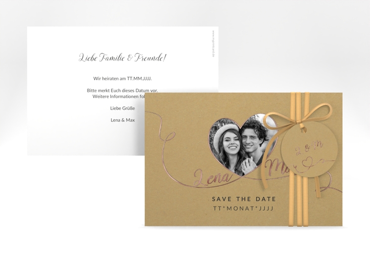 Save the Date-Karte Herzensbund A6 Karte quer schwarz rosegold