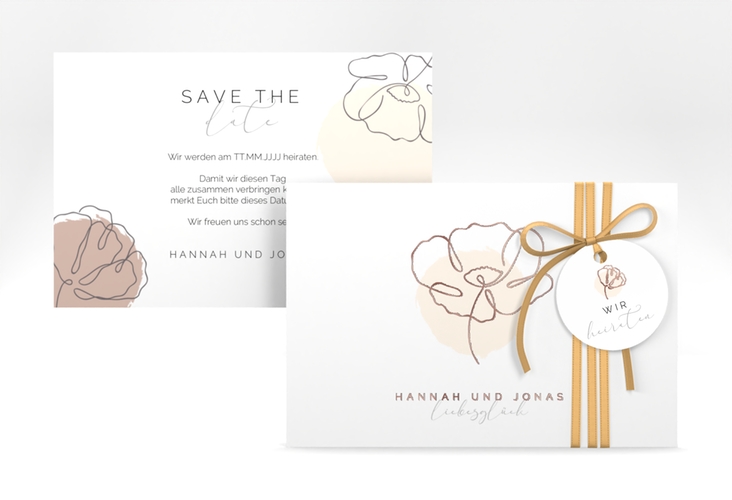 Save the Date-Karte Flowerline A6 Karte quer apricot rosegold