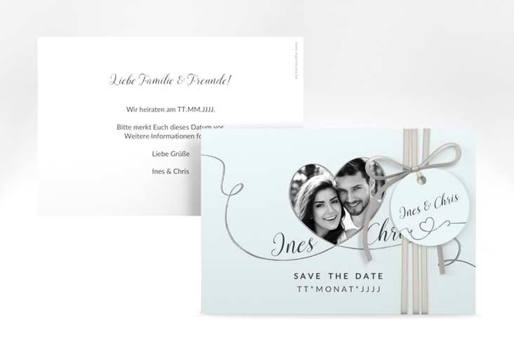 Save the Date-Karte Hochzeit Dolce A6 Karte quer tuerkis silber