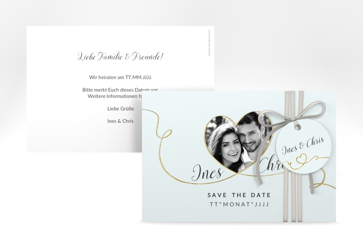 Save the Date-Karte Hochzeit Dolce A6 Karte quer tuerkis gold