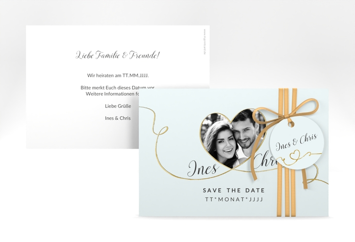 Save the Date-Karte Hochzeit Dolce A6 Karte quer tuerkis gold