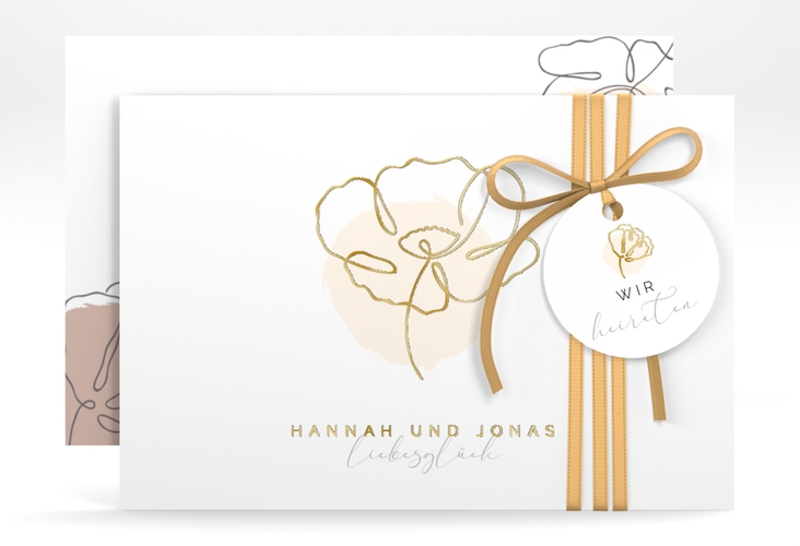 Save the Date-Karte Flowerline A6 Karte quer apricot gold