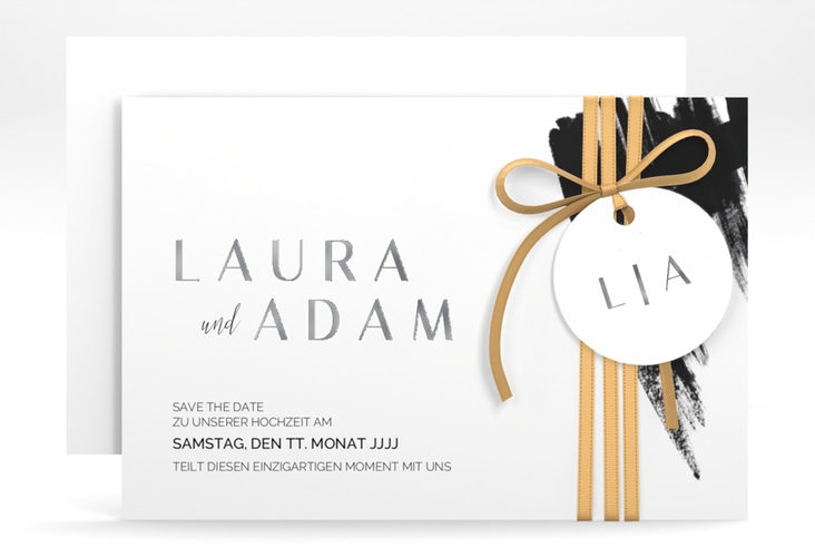 Save the Date-Karte Brush A6 Karte quer schwarz silber