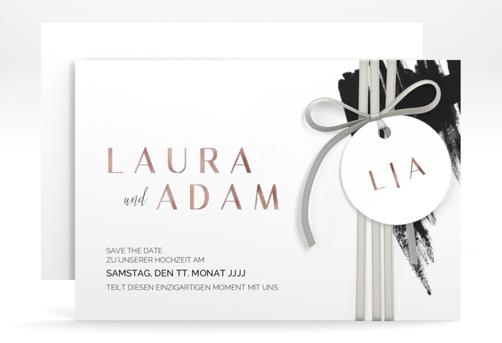 Save the Date-Karte Brush A6 Karte quer schwarz rosegold