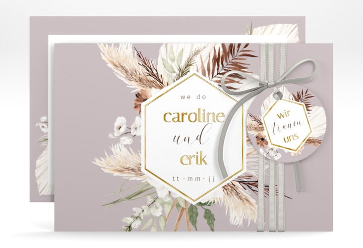 Save the Date-Karte Bohemian A6 Karte quer flieder gold