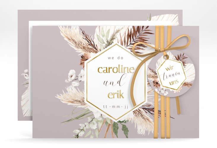 Save the Date-Karte Bohemian A6 Karte quer flieder gold