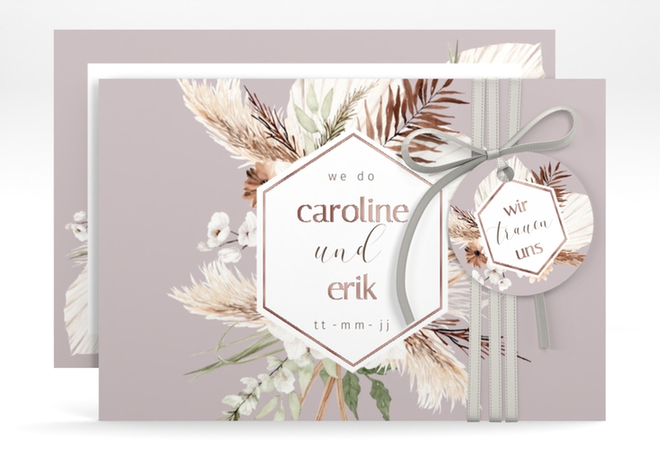 Save the Date-Karte Bohemian A6 Karte quer flieder rosegold