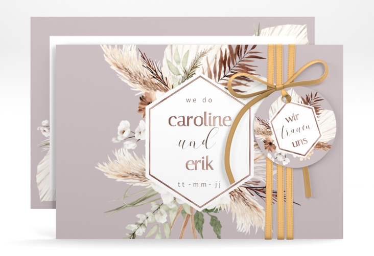 Save the Date-Karte Bohemian A6 Karte quer flieder rosegold