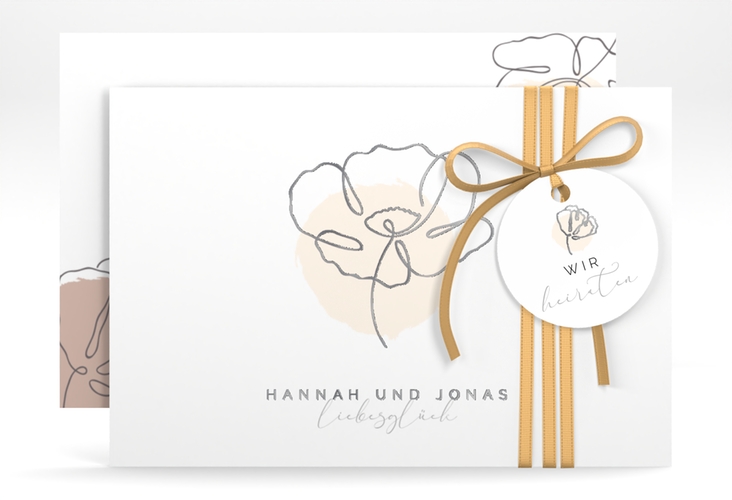 Save the Date-Karte Flowerline A6 Karte quer apricot silber