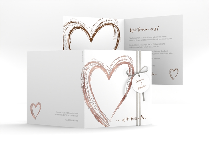 Hochzeitseinladung Liebe quadr. Klappkarte braun rosegold