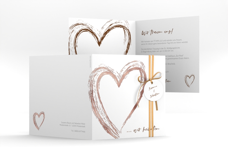 Hochzeitseinladung Liebe quadr. Klappkarte braun rosegold