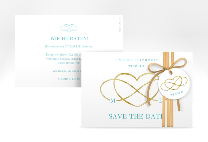Save the Date-Karte Infinity A6 Karte quer tuerkis gold