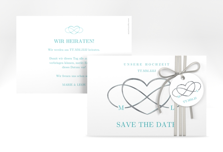 Save the Date-Karte Infinity A6 Karte quer tuerkis silber