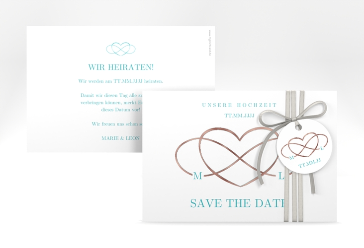 Save the Date-Karte Infinity A6 Karte quer tuerkis rosegold