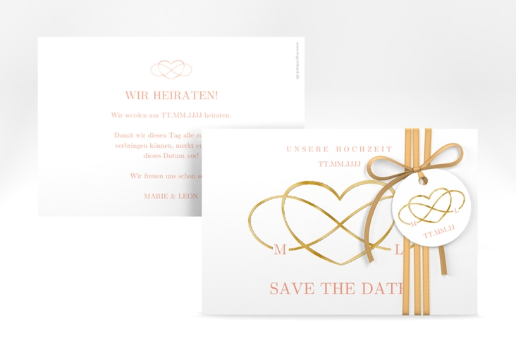 Save the Date-Karte Infinity A6 Karte quer apricot gold